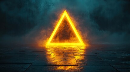 Glowing triangular frame, smoky dark background.