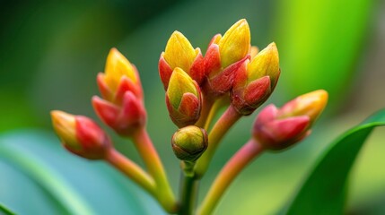 Fototapeta premium Red and Yellow Flower Buds Cluster Close Up