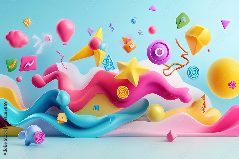 Poster abstract colorful 3d shapes and forms