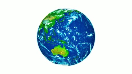 3d rotated realistic planet earth in white background