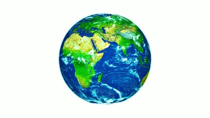 3d rotated realistic planet earth with white background