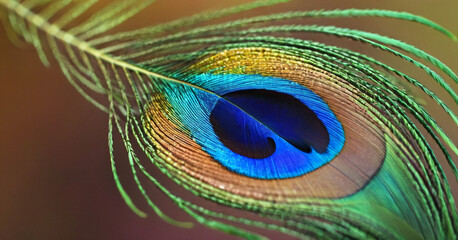 Abstract macro peacock feather, blur, multicolored exotic bird
