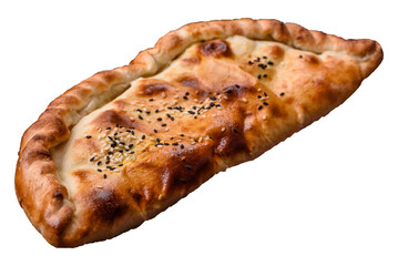 Cheburek meat pastry pie with herbs on the white background