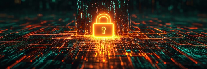 Digital Lock Symbolizing Security in Network Data Background