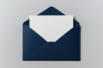 Blank card mock up in a blue envelope
