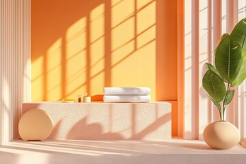 Spa-like setting with sunlight and towels