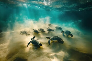Underwater photo captures baby sea turtles hatching in nest