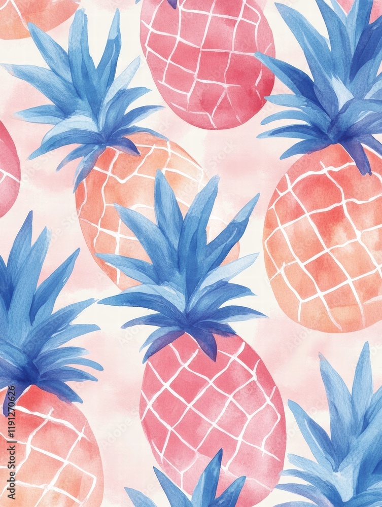 Fototapete watercolor pineapple pattern on a soft background with vibrant colors and playful design ideal for t