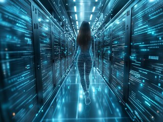 Human Transitioning into Data in Server Room