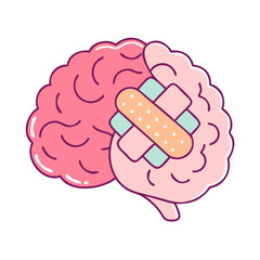 brain with band aid vector icon, brain with band aid vector illustration - simple illustration of brain with band aid, perfect for logos and iconsbrain with band aid