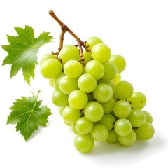 Green grapes fresh fruit and white background  