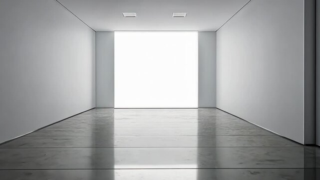Minimalistic empty white room with a glowing doorway and soft light. Modern architecture and space concept
