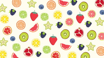 cute fruits on light background. Wallpaper for nursery, kids and baby.
