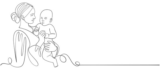 Mother and baby line art vector illustration, mothers day celebration background