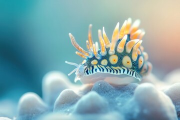 Macro DSLR photo of Hypselodoris bullocki sea slug on stony coral featuring vibrant colors and textures