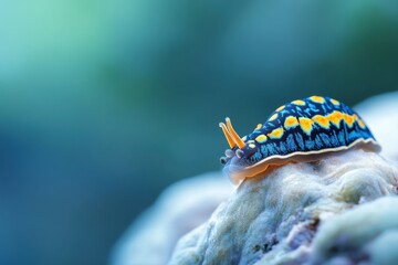 Macro DSLR photo of Hypselodoris bullocki sea slug on stony coral featuring vibrant colors and textures