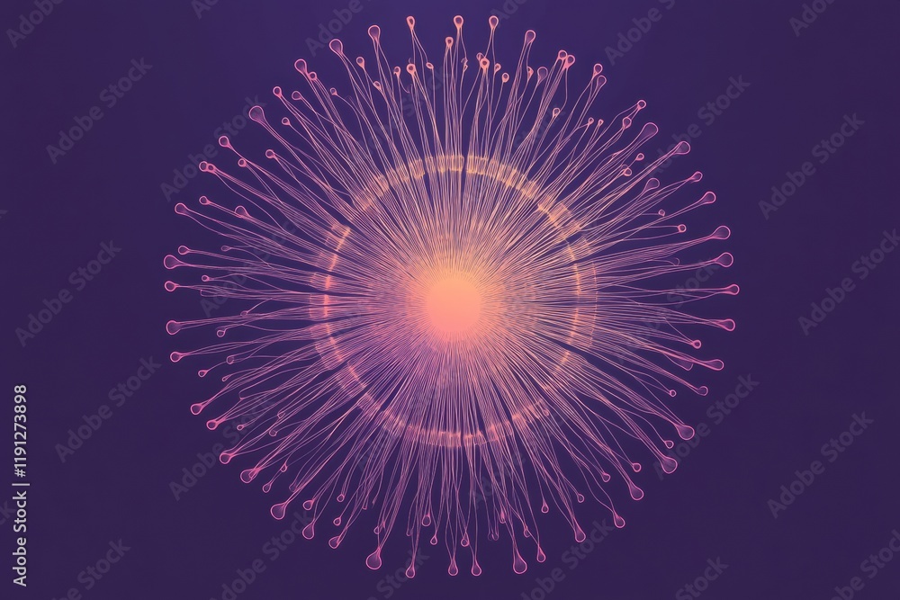 Poster clean and simple virus illustration showcasing intricate details and vivid coloration against a dark