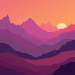Flat vector landscape designs showcasing diverse weather and locations: sunny beaches, snowy mountains, rainy forests, and desert sunsets. Minimalist, vibrant, and nature-inspired