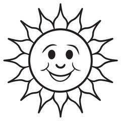Smiling sun solar energy symbol outline drawing illustration coloring page design