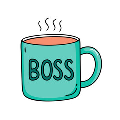 coffee mug with boss text vector icon, coffee mug with boss text vector illustration - simple illustration of coffee mug with boss text, perfect for logos and iconscoffee mug with boss text