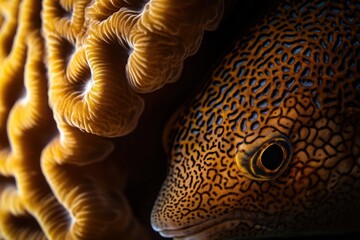 Detailed macro photography captures boxfish and corals textures with lighting