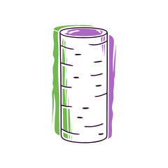 A cylindrical object with green and purple accents