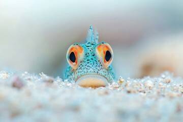 Macro closeup of combtooth blenny in sand vibrant details