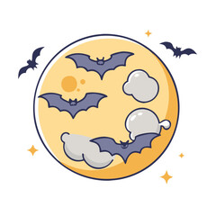 full moon with bats vector icon, full moon with bats vector illustration - simple illustration of full moon with bats, perfect for logos and icons full moon with bats