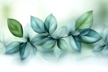 Teal and green leaves branch.