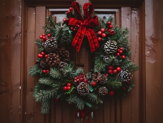 A Beautifully Decorated Christmas Wreath Adorning a Door