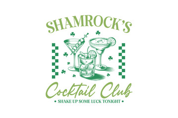 Shamrock's cocktail club, St.Patrick’s Day SVG Typography t Shirt Design