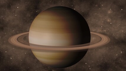 3d Saturn ring planet zoom in on space with star galaxy