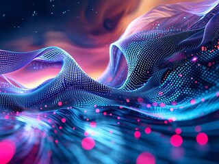 Abstract digital wave flowing through big data 