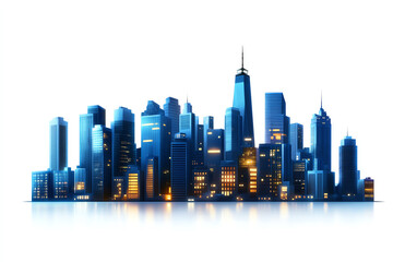 A stunning city skyline at dusk showcasing modern skyscrapers and city lights reflecting on the water, symbolizing urban life.