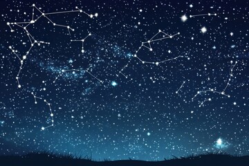 Starry night sky showcases constellations and a bright full moon illuminating a serene landscape. Generative AI