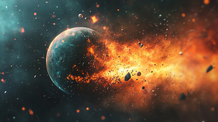 Illustration of planets in galaxy. universe or outer space, fantasy abstract cosmos astronomy wallpaper.