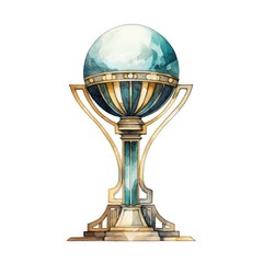 Elegant Golden Trophy with Globe and Watercolor Design Elements