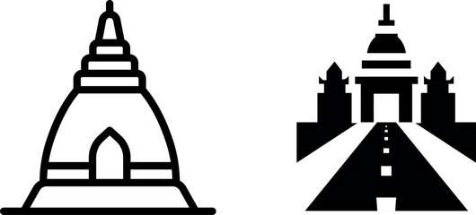 Kashi Vishwanath Temple Gali Vector Icon Set: Sacred and Historic Designs