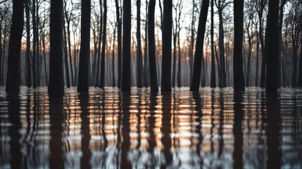 Trees reflected flooded landscape nature serene viewpoint displaying impact water forests