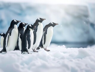 Fototapeta premium Penguins Forming a Social Group in Pristine Antarctic Ice Environment