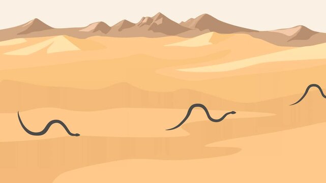 Animation with snakes walking in the desert (seamless loop)
