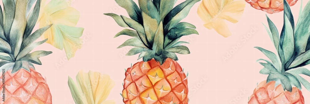 Poster colorful watercolor pineapple pattern on a soft background perfect for tropical themed projects and 