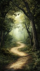 Naklejka premium peaceful nature scene with sunlit forest and green landscape