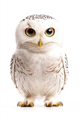 Fototapeta premium White Owl Portrait with Striking Blue Eyes Against White Background
