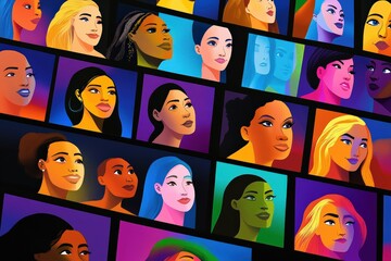 Empowering Portraits of Diverse Women Celebrating 8 March Embracing Feminism and Unity Women's Day Concept