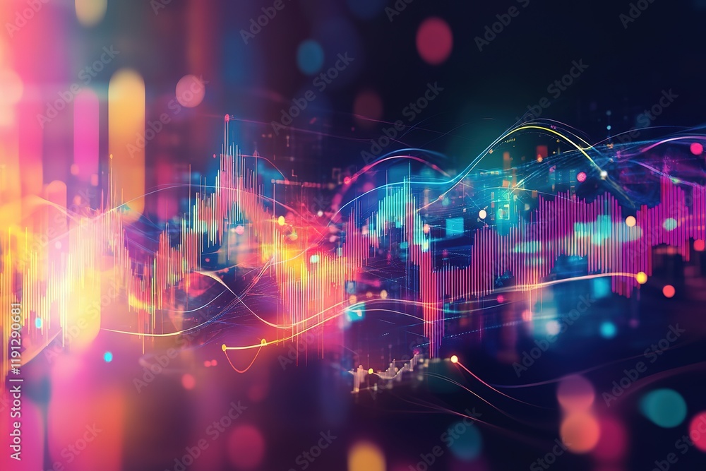 Poster abstract data visualization with vibrant colors and dynamic waves.