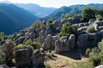 Turkey, Antalya, the ancient city of Selge, the man rocks and wonderful nature. © Elena
