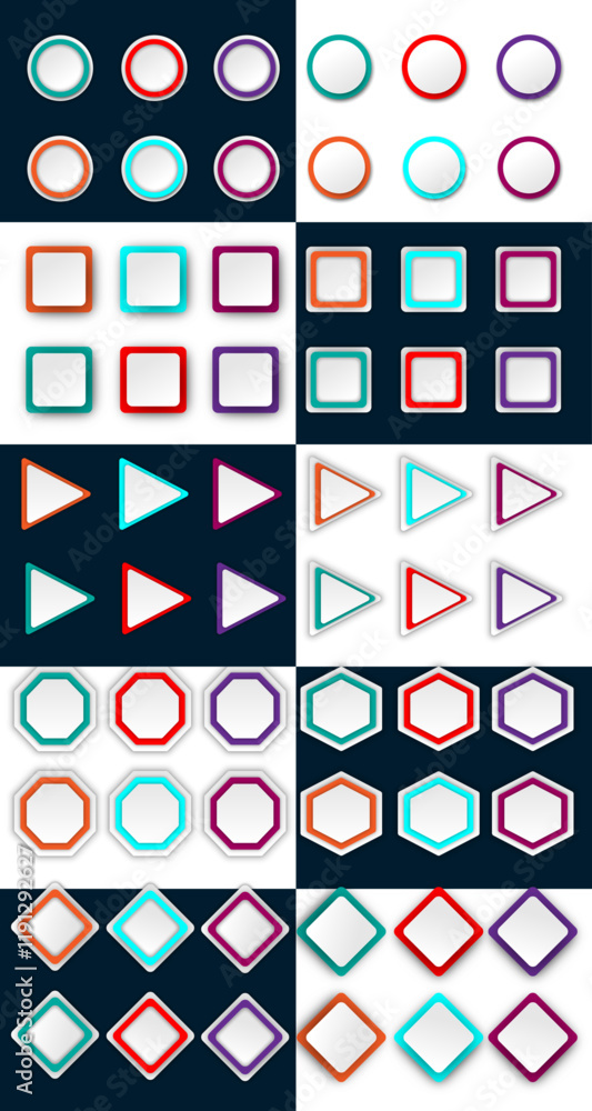 Poster button set of geometric shape | 3d button shape abstract design with triangle , square, diamond, cir
