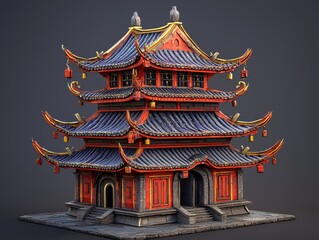 Traditional lucky pagoda patterns asian culture 3d warm lighting close-up architectural detail
