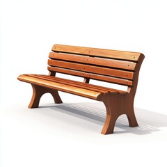 Wooden park bench isolated on white background.